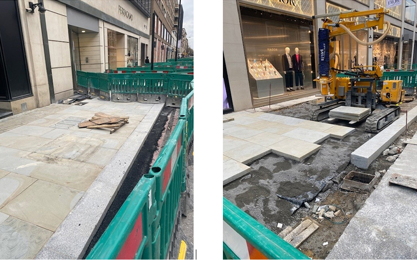 New granite kerbstones and Yorkstone pavers have been laid outside Harvey Nichols