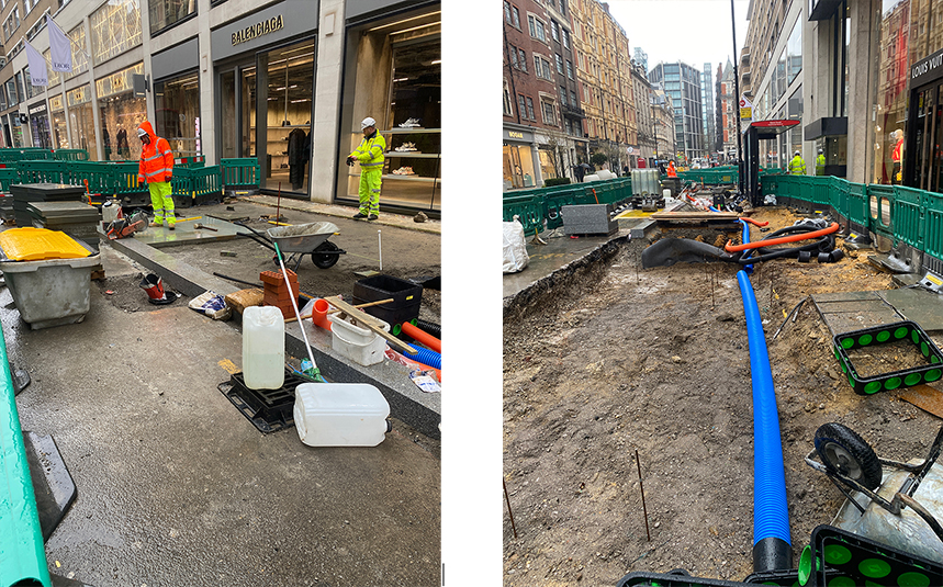 New granite kerbstones and Yorkstone pavers have been laid outside Harvey Nichols