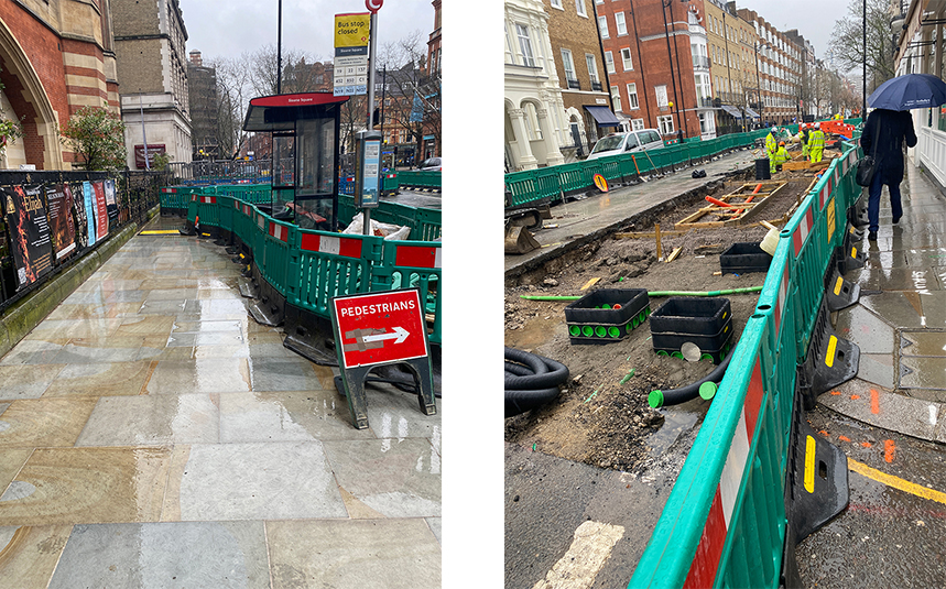 New granite kerbstones and Yorkstone pavers have been laid outside Harvey Nichols